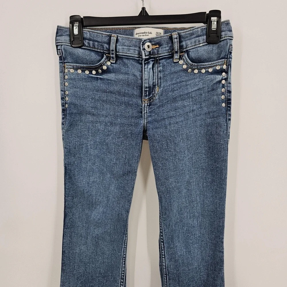 Abercrombie Kids Jeans Tween Girls 13/14 Short Blue Low‎ Rise Bootcut Studded